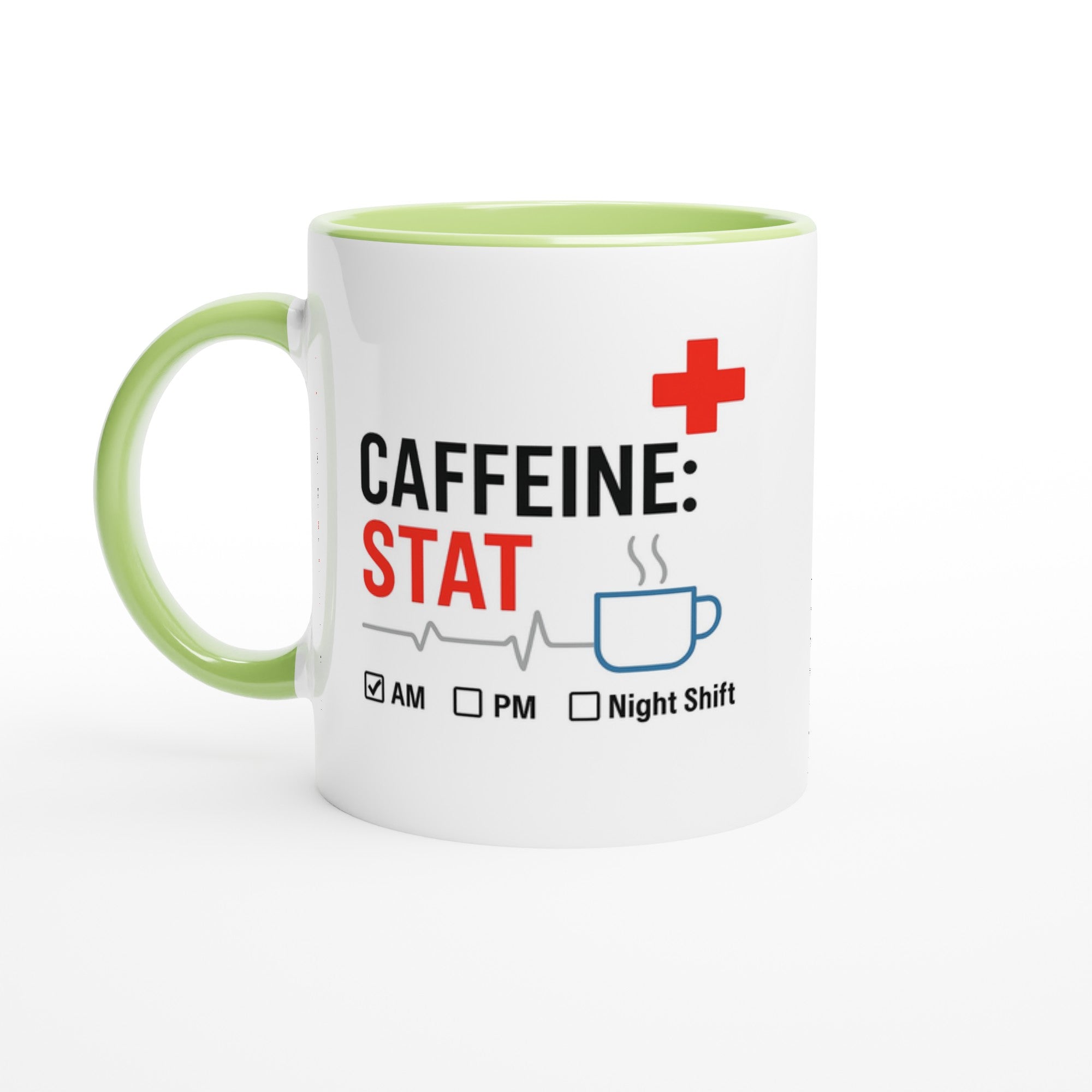 Funny Nurse Mug - Caffeine STAT Coffee Cup - Gift for Day Night Shift Healthcare Heroes - NHS Ceramic Green