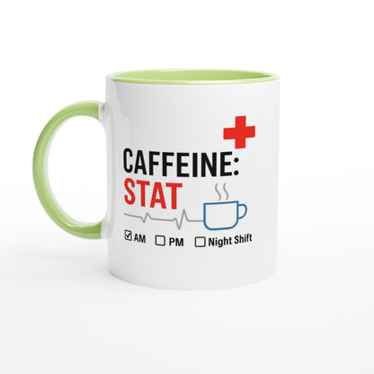Funny Nurse Mug - Caffeine STAT Coffee Cup - Gift for Day Night Shift Healthcare Heroes - NHS Ceramic Green