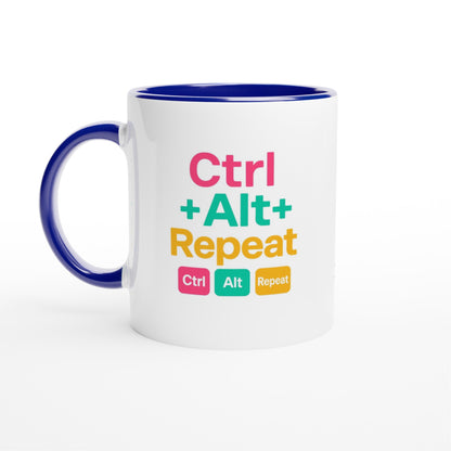 CTRL + ALT + REPEAT Bold Mug - Funny Gift for Tech Lovers - Ceramic Coffee Cup Ceramic Blue