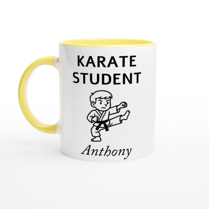 Personalized Karate Student Mug - Custom Name Coffee Cup - Perfect Gift for Karate Enthusiasts Ceramic Yellow