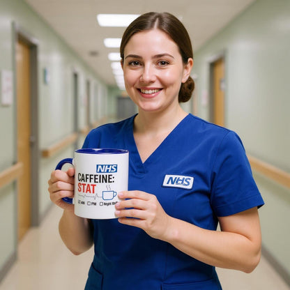 Funny NHS Nurse Mug - Caffeine STAT Coffee Cup - Gift for Day Evening Night Shift Healthcare Heroes - Doctor Mug
