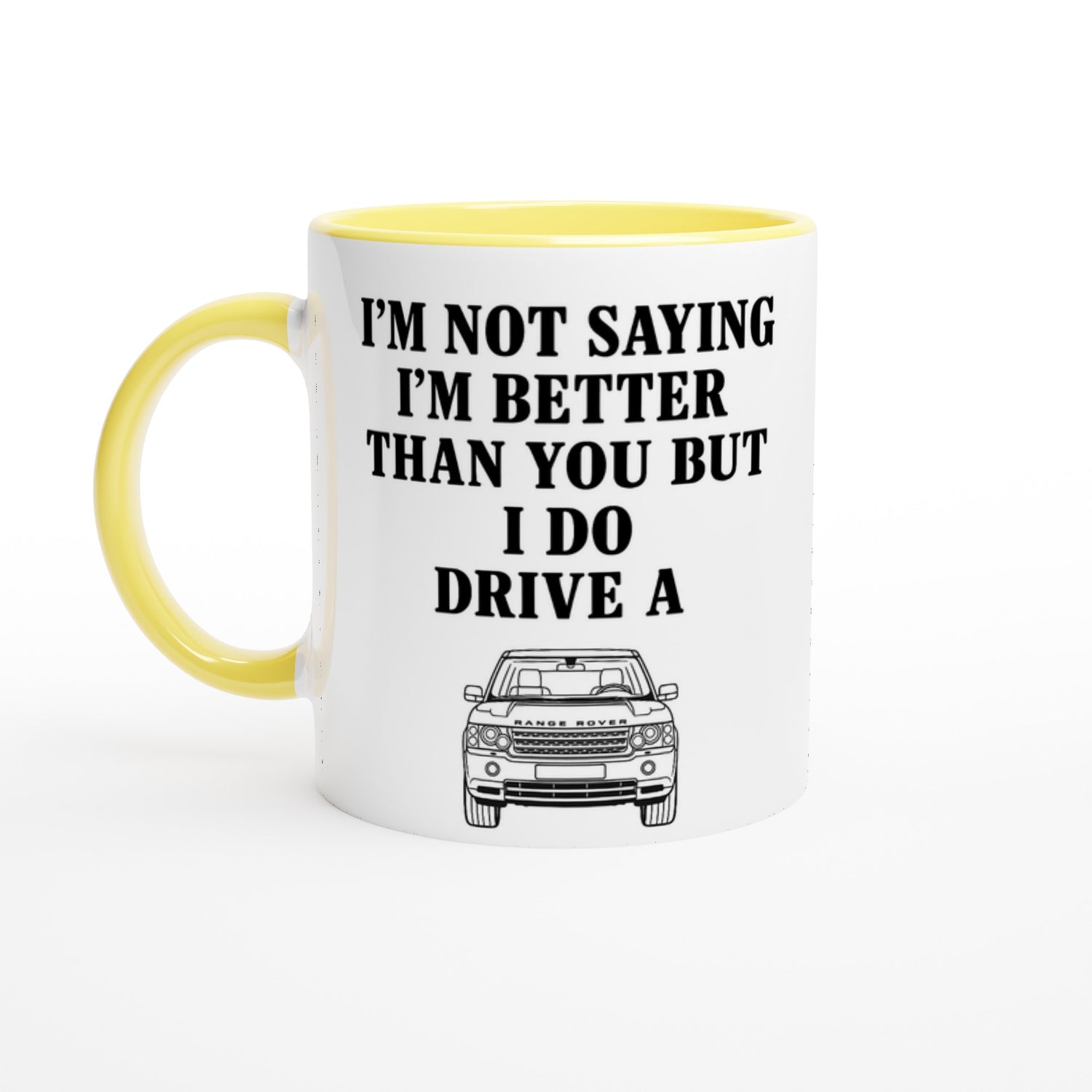 Funny Range Rover Mug – 11oz Luxury Car Driver Gift, Bold Statement Coffee Cup, Land Rover, Range Rover Lover Gift for Him or Her Ceramic Yellow