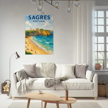 Sagres Portugal Beach Art Print – Coastal Watercolor Poster, Unframed Travel Wall Art in A3/A4 Sizes