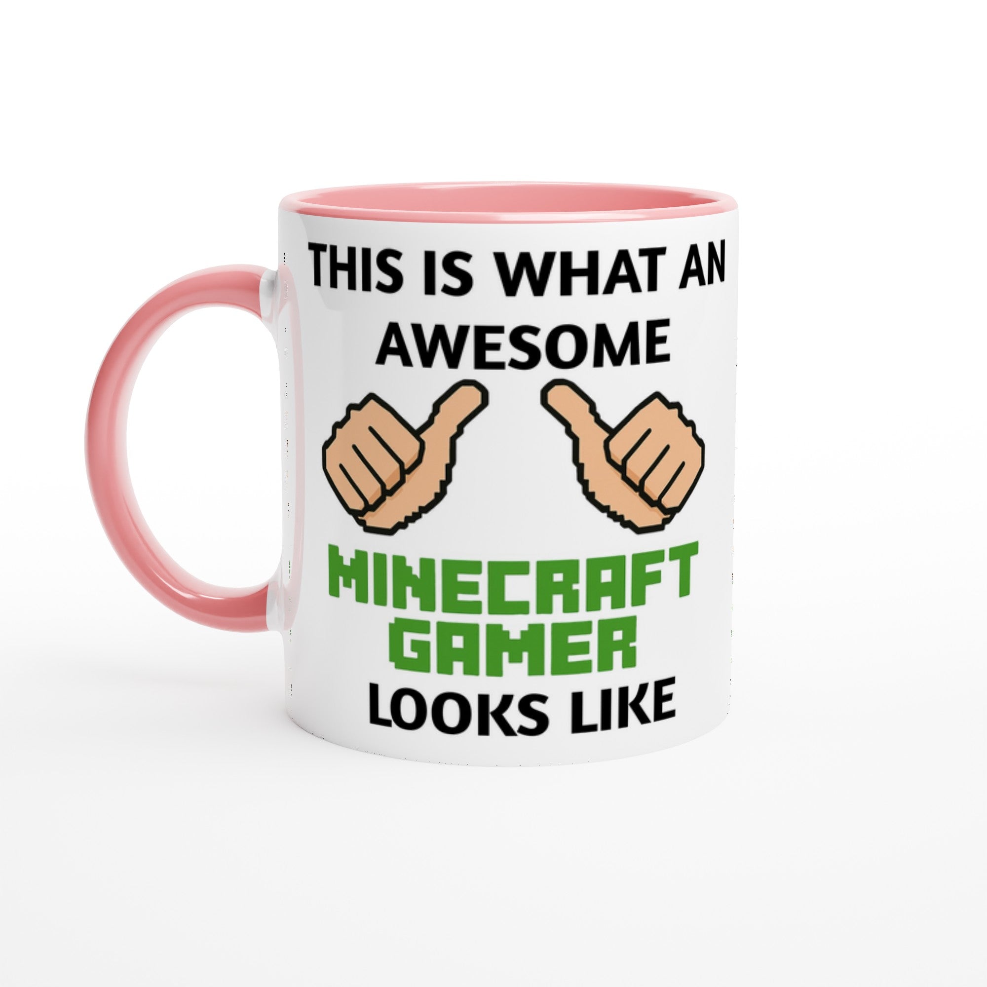 Minecraft Gamer Mug - 11oz Coffee Cup Gift for Kids &amp; Teens Ceramic Pink