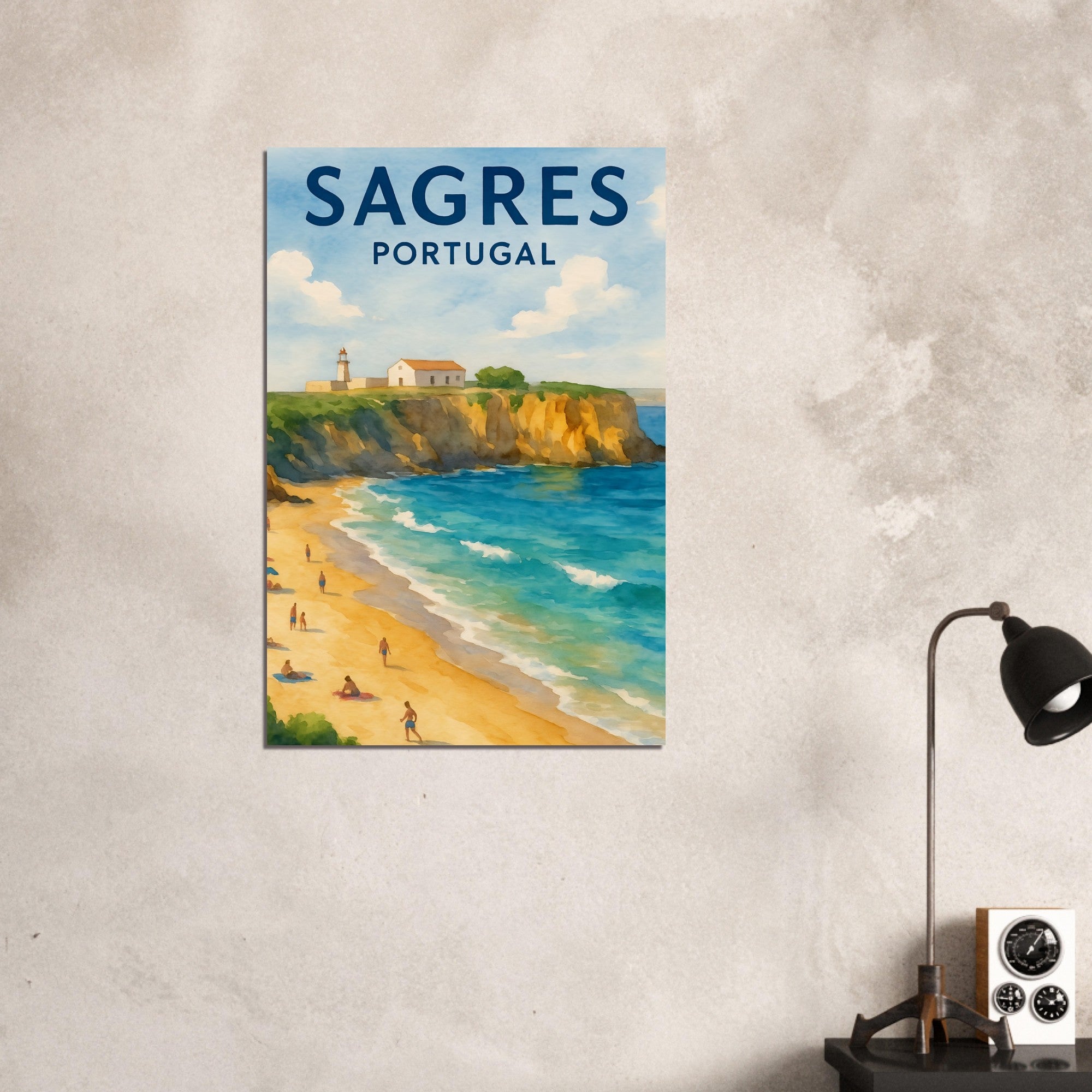 Sagres Portugal Beach Art Print – Coastal Watercolor Poster, Unframed Travel Wall Art in A3/A4 Sizes 60x90 cm 24x36″