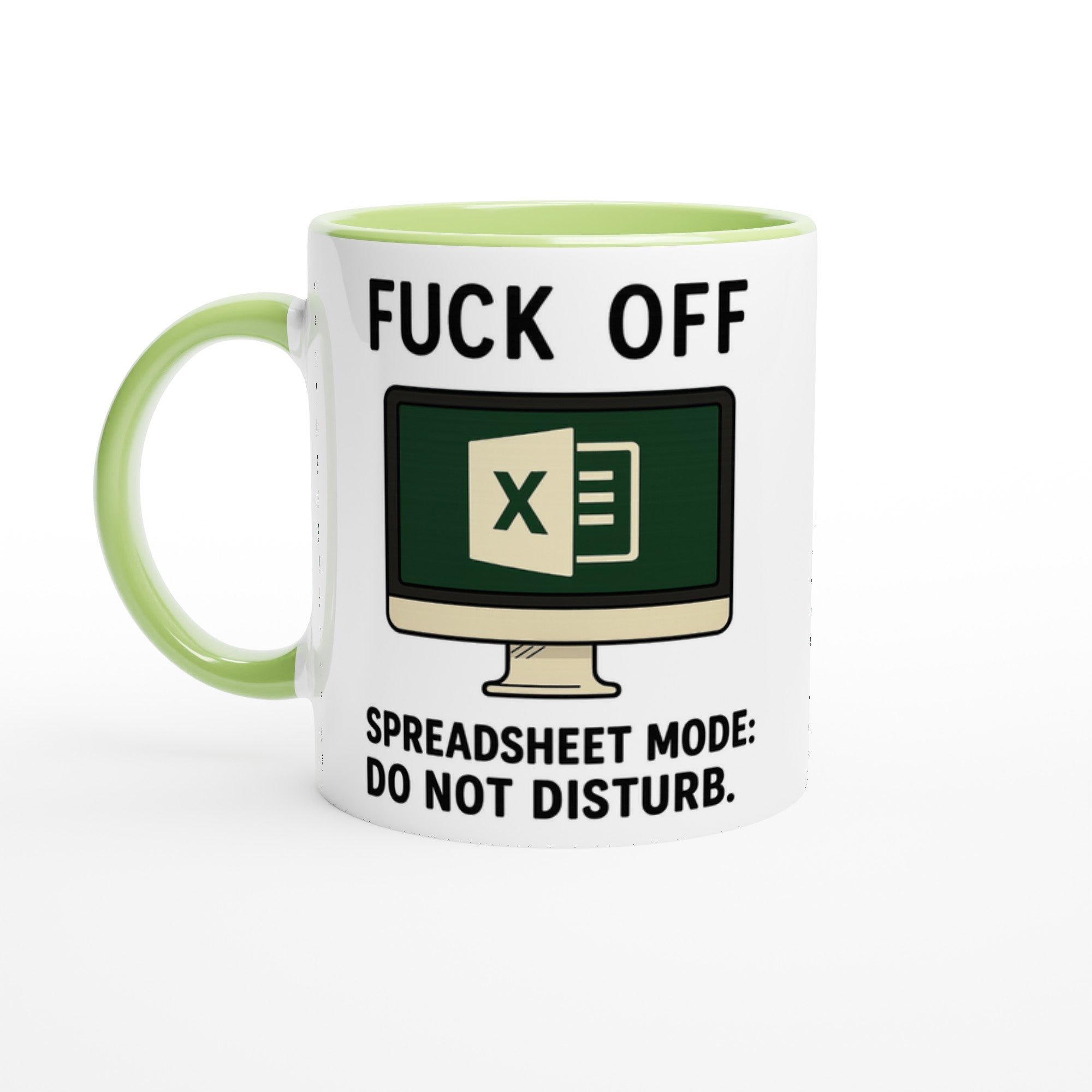 F*ck Off - Spreadsheet Mode: Do Not Disturb Mug, Excel Spreadsheet Gift, Office Humor, 11oz, Funny Accountant, PMO, Data Analyst Coffee Cup Ceramic Green