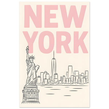Preppy NYC Skyline Print - Pink Minimalist Wall Art for Girly Dorm - Girly Dorm Room 40x60 cm 16x24″