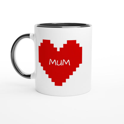 Custom Pixel Heart Mug – Retro Gamer Coffee Cup, 11oz Personalized Mug, 8-Bit Valentine Gift for Him or Her Ceramic Black