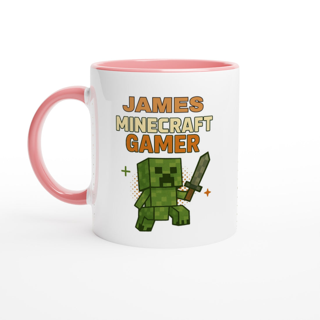 Personalized Minecraft Gamer Mug - Custom 11oz Ceramic Coffee Cup for Gamers Ceramic Pink
