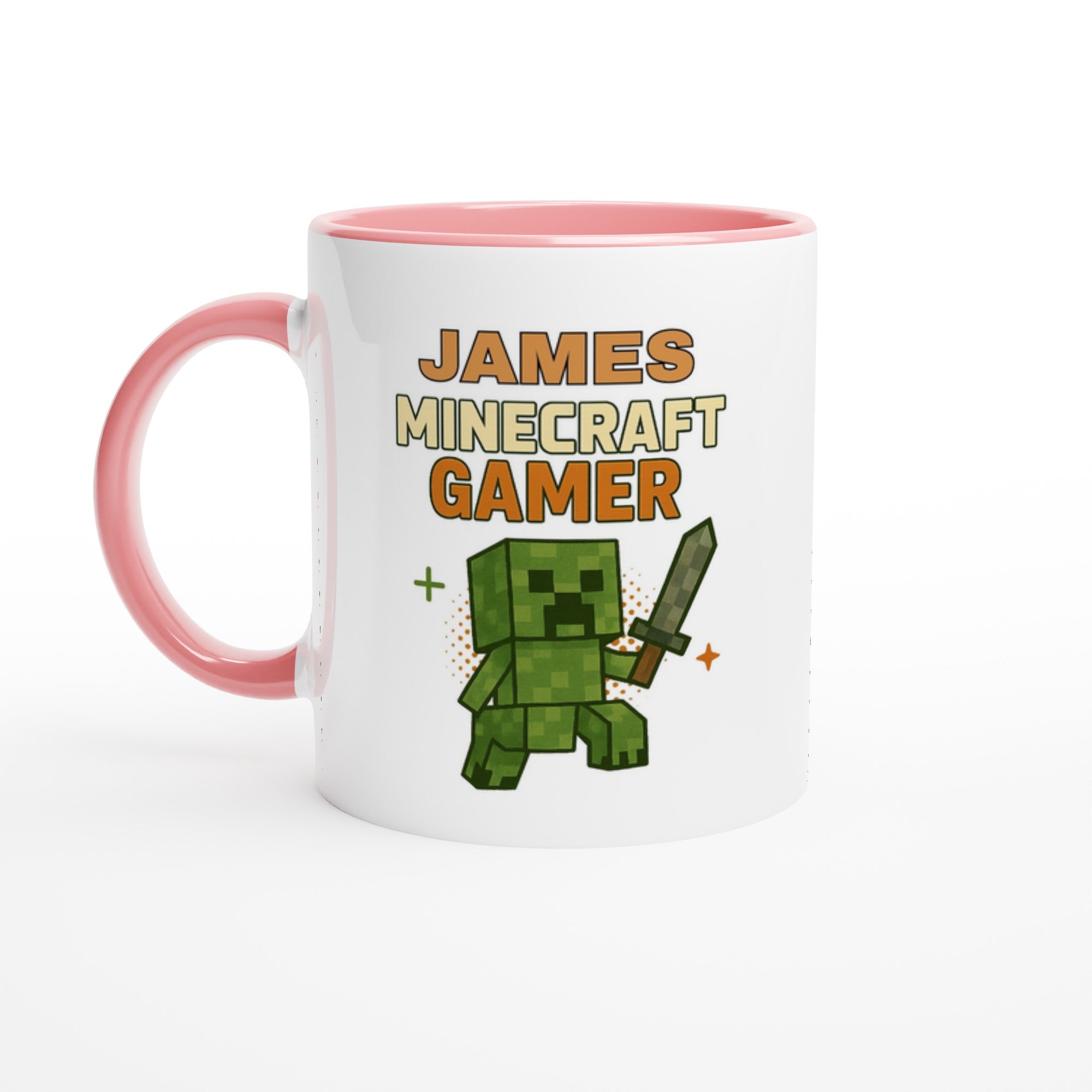Personalized Minecraft Gamer Mug - Custom 11oz Ceramic Coffee Cup for Gamers Ceramic Pink