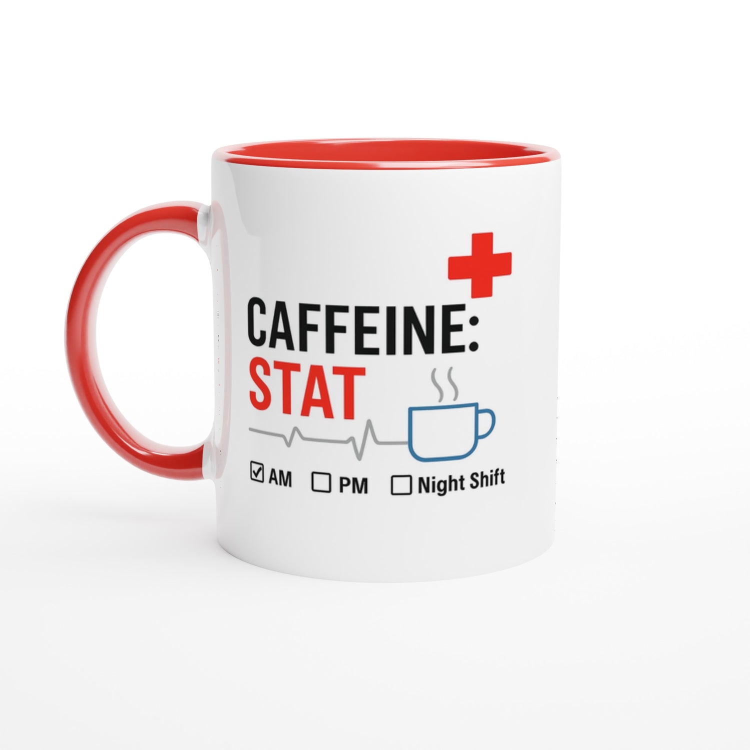 Funny Nurse Mug - Caffeine STAT Coffee Cup - Gift for Day Night Shift Healthcare Heroes - NHS Ceramic Red