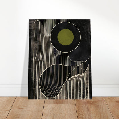 Olive Eclipse: Linear Noir Abstraction - Modern Minimalist Wall Art Print 20x25 cm 8x10″