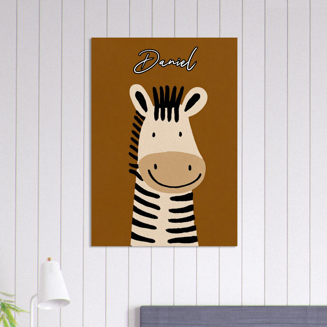 Personalized Cute Zebra Nursery Poster - Wild Animal Wall Art - Custom Kids Print 70x100 cm 28x40″