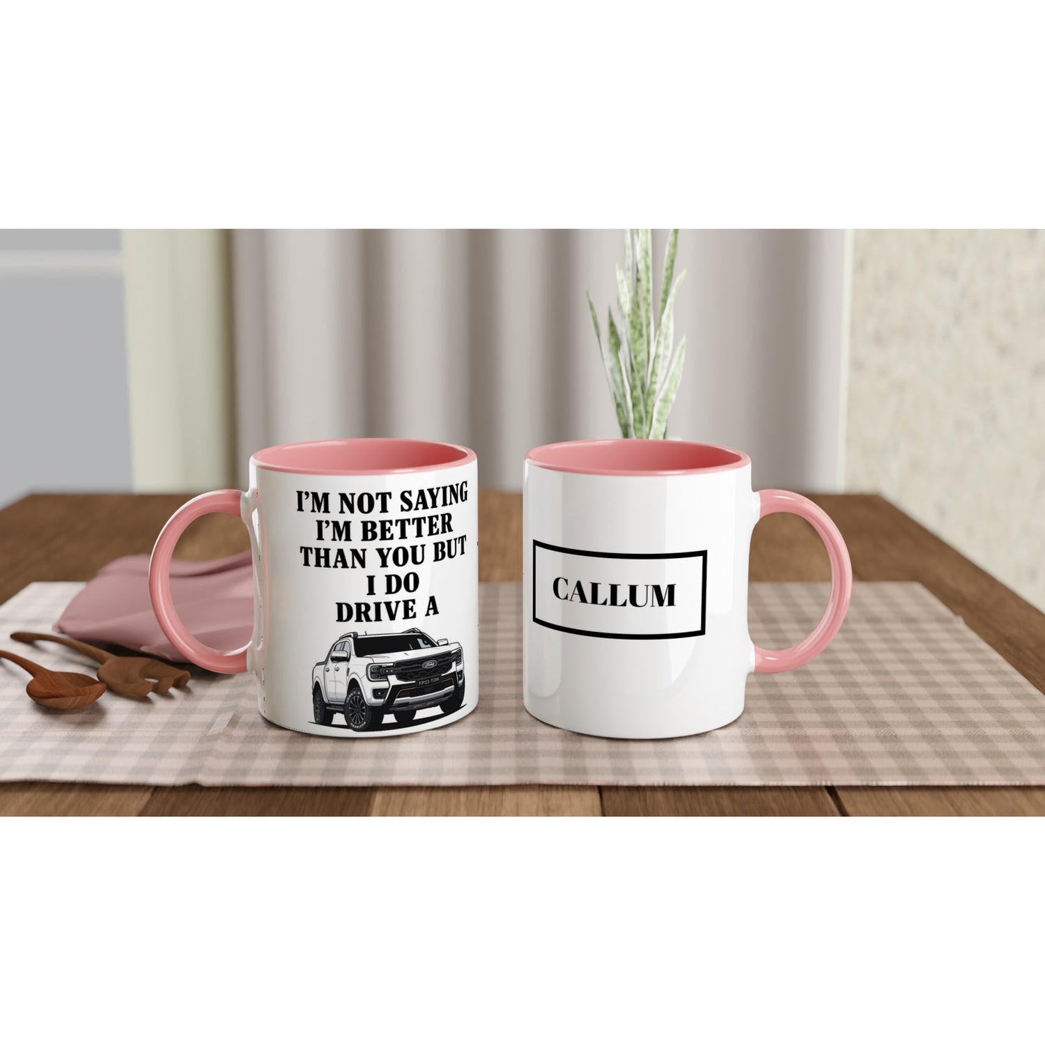 Personalized White Ford Ranger Wildtrak Mug - Custom Offroad Car Lover Gift | 11oz Ceramic - Colorful Design Ceramic Pink