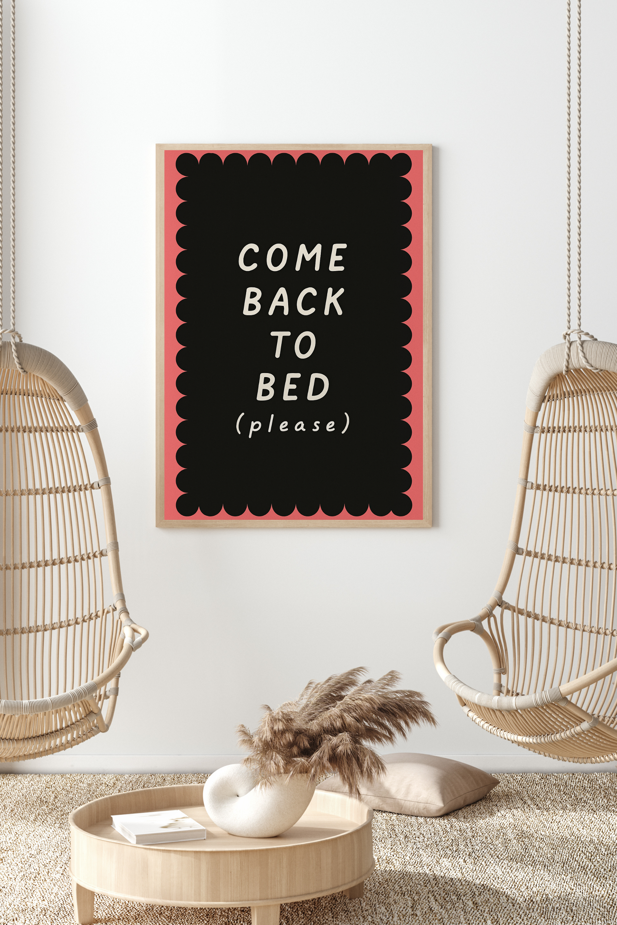 Come Back to Bed Poster - Romantic Pink &amp; Black Wall Art | Pastel Bedroom Decor Print
