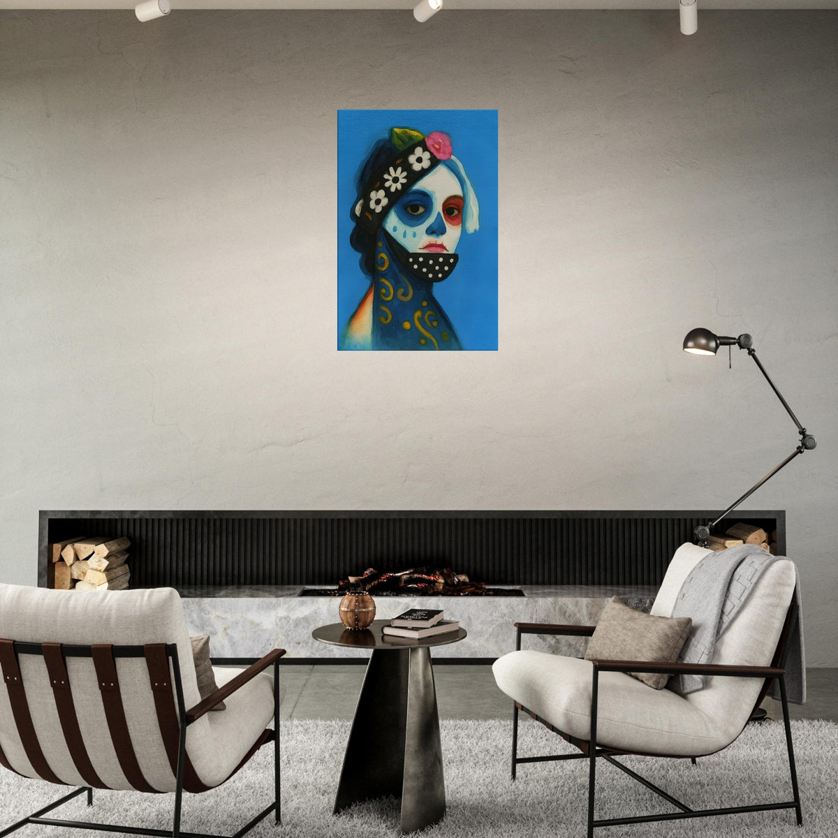 Day of the Dead Watercolor Canvas, Día de los Muertos Masked Woman Wall Art, Mexican Folk Art A3 Print, Skeleton Face Painting Slim Canvas