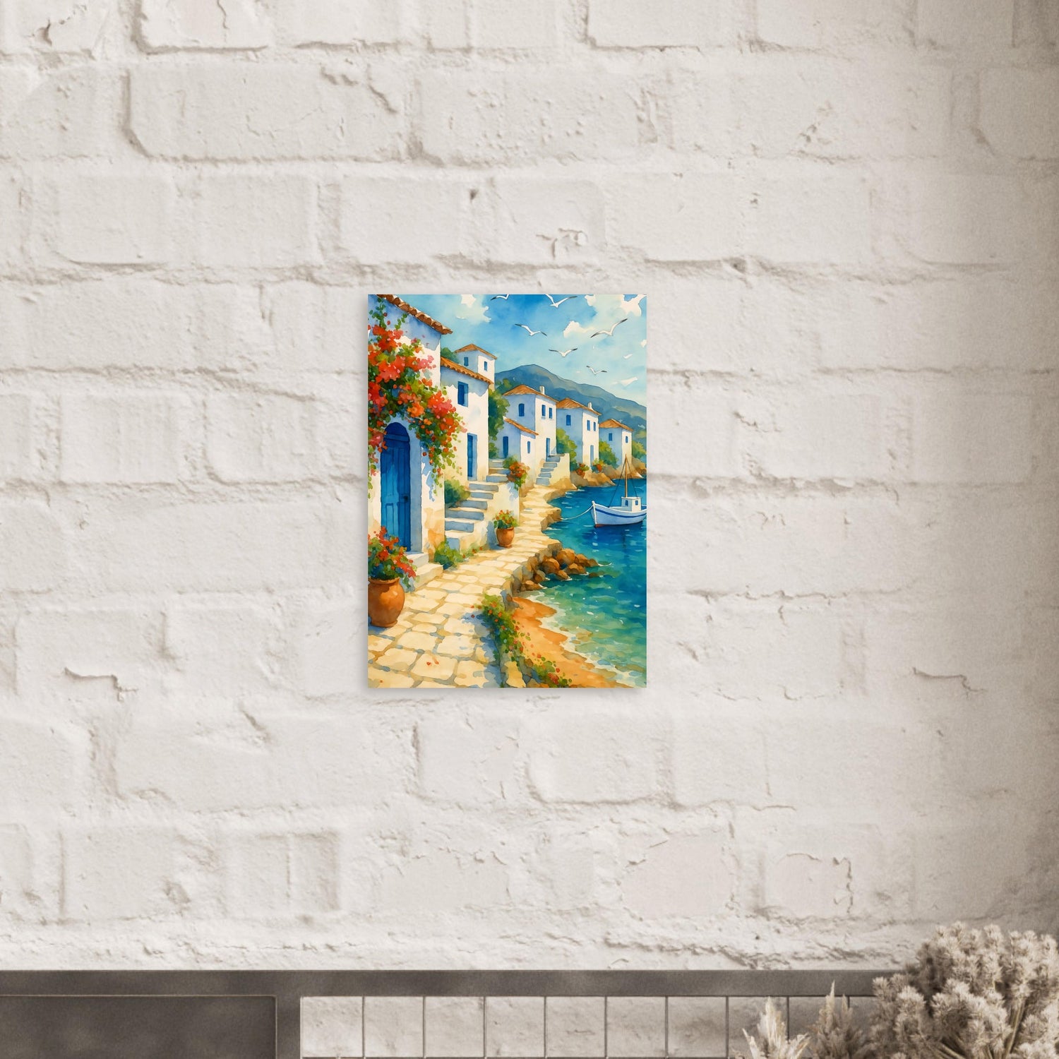 Greek Coastline Watercolor Poster | Mediterranean Seaside Art Print | Unframed Coastal Decor A2 (42 x 59.4 cm)