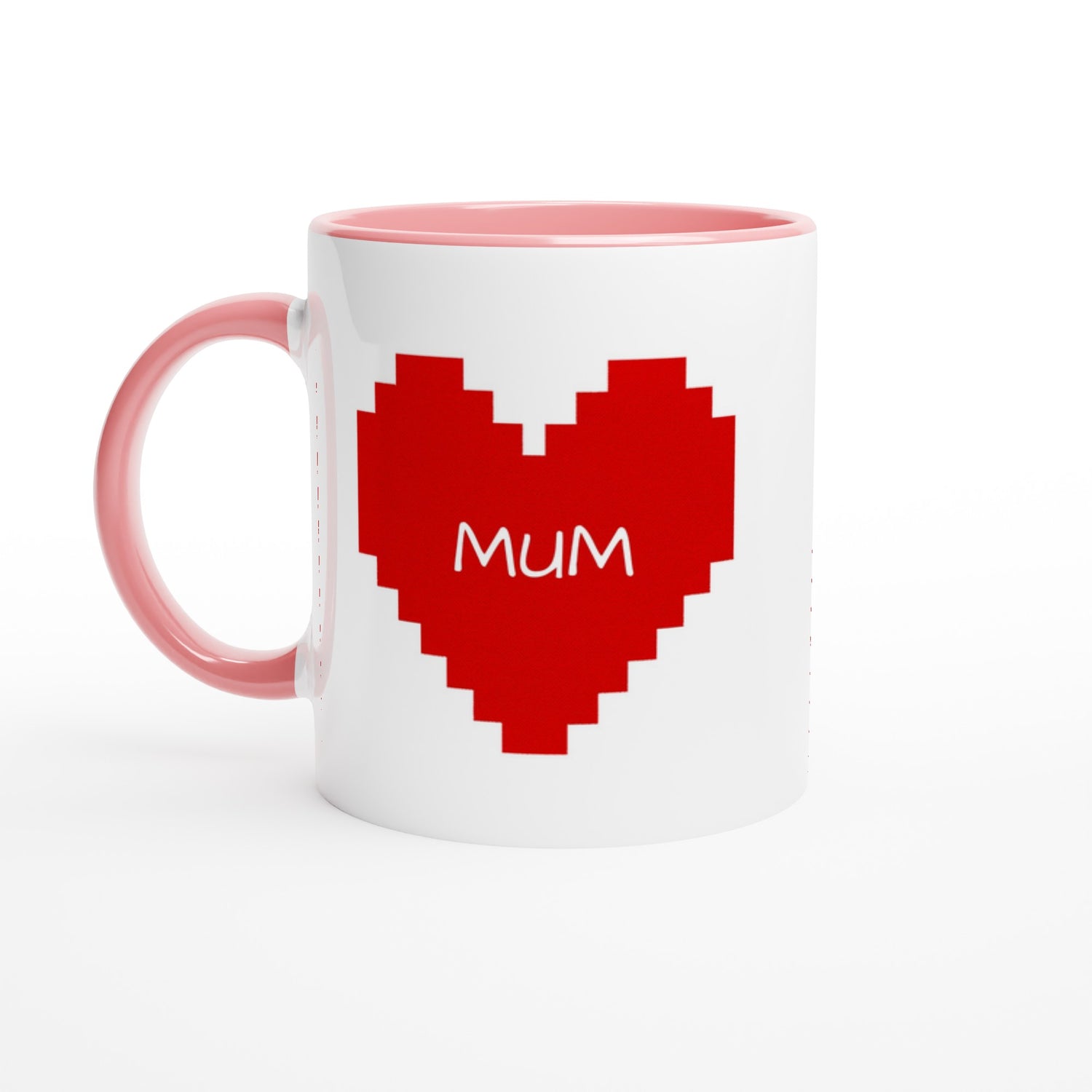 Custom Pixel Heart Mug – Retro Gamer Coffee Cup, 11oz Personalized Mug, 8-Bit Valentine Gift for Him or Her Ceramic Pink