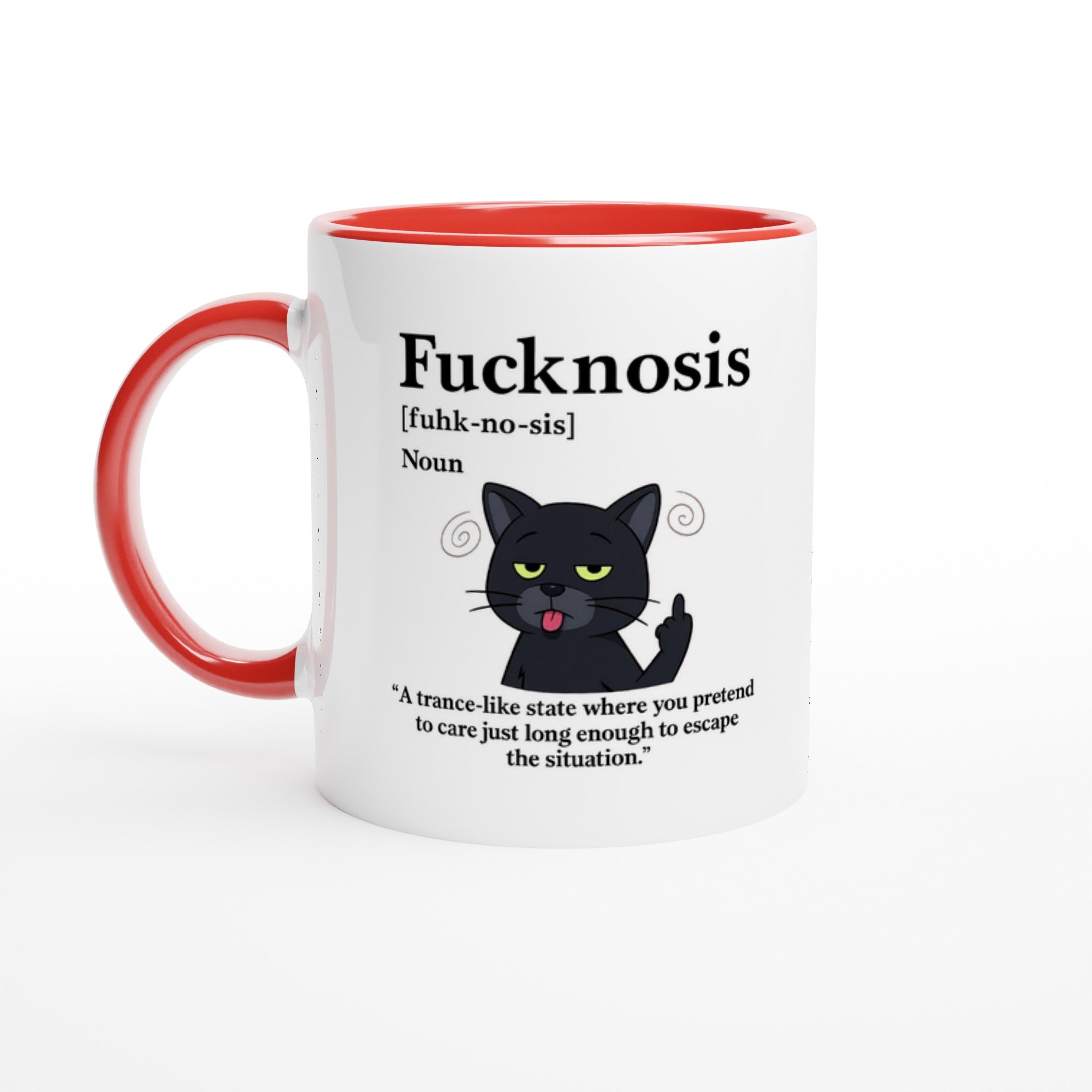 Funny F*cknosis Mug – Sarcastic Definition Coffee Cup with Dog, Cat, Bear, or Horse Design – 11oz Ceramic Humor Gift Ceramic Red Black Cat
