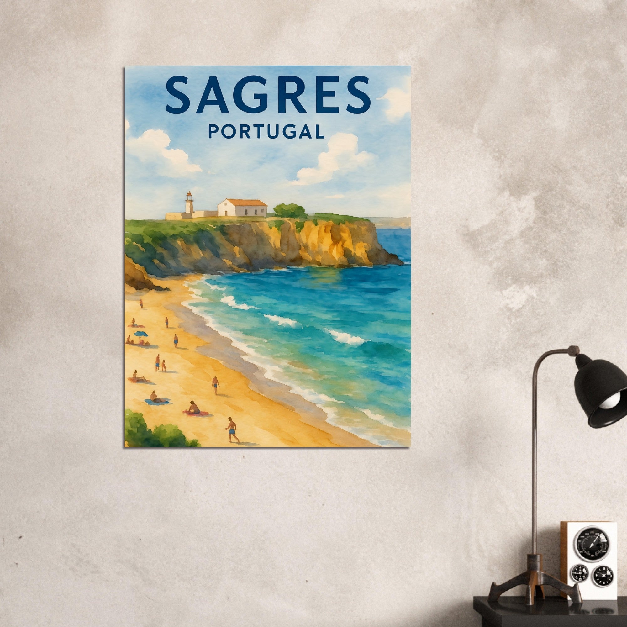 Sagres Portugal Beach Art Print – Coastal Watercolor Poster, Unframed Travel Wall Art in A3/A4 Sizes 75x100 cm 30x40″