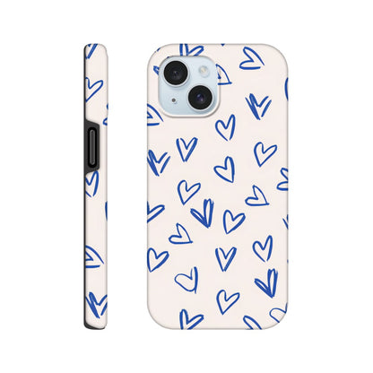 Blue Hearts Phone Case - Cute Minimalist Pattern for iPhone &amp; Samsung | Romantic Design Protection iPhone 15