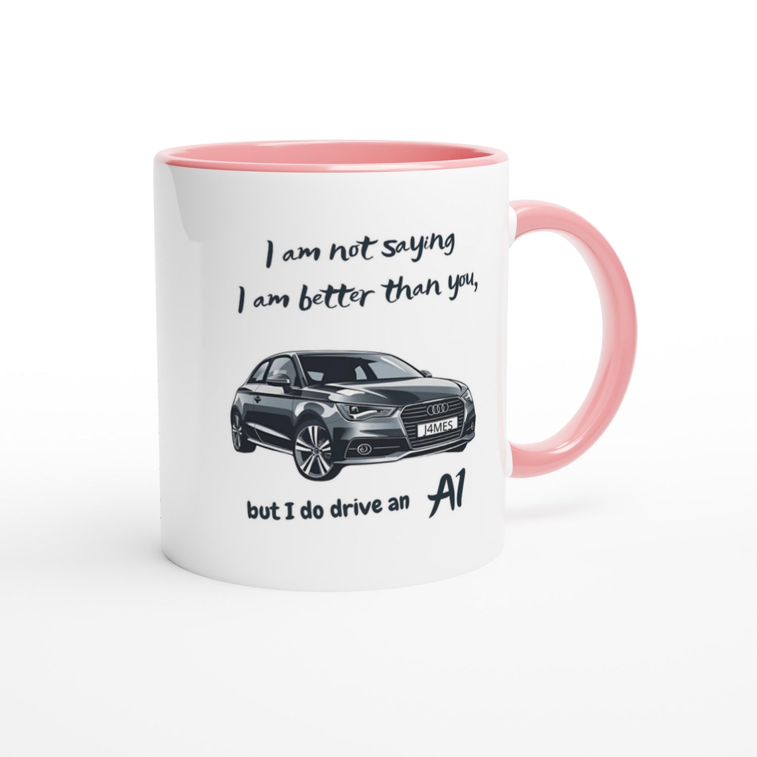 Funny Personalized Audi Mug - 11oz Ceramic Coffee Cup for Car Lovers - Dishwasher &amp; Microwave Safe Ceramic Pink
