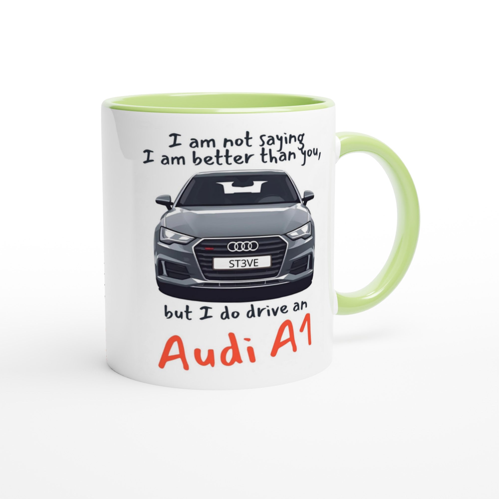 Personalized Audi Mug - 11oz Ceramic Coffee Cup for Car Lovers - Dishwasher &amp; Microwave Safe Ceramic Green