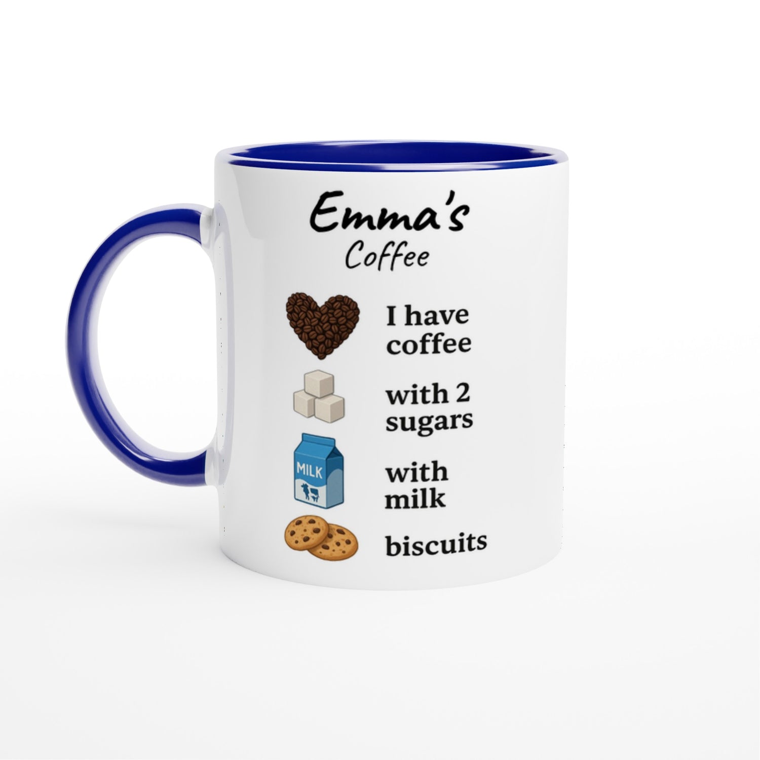 Personalized Coffee Mug - Custom Name Mug with Colorful Rim - Perfect Gift for Coffee Lovers Ceramic Blue