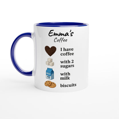 Personalized Coffee Mug - Custom Name Mug with Colorful Rim - Perfect Gift for Coffee Lovers Ceramic Blue