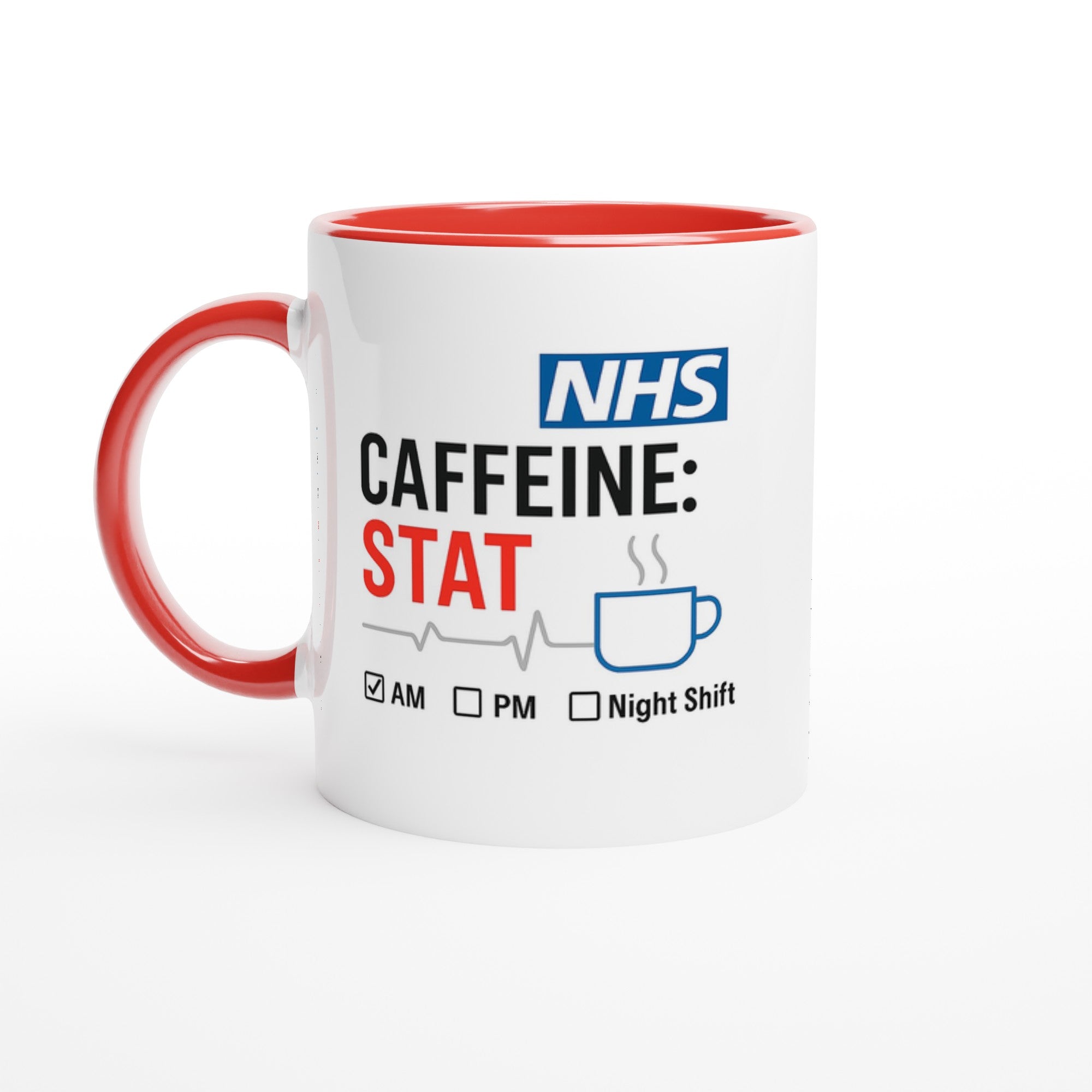 Funny NHS Nurse Mug - Caffeine STAT Coffee Cup - Gift for Day Evening Night Shift Healthcare Heroes - Doctor Mug Ceramic Red
