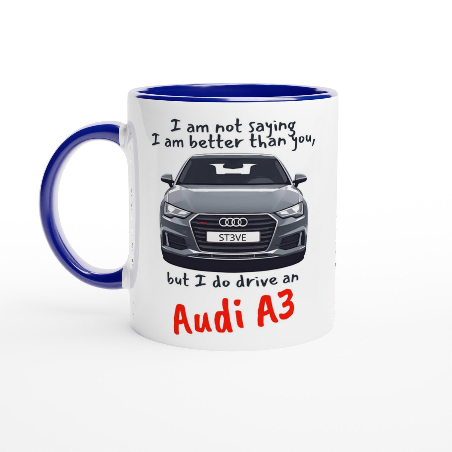 Funny Personalized Audi A3 Mug - 11oz Ceramic - Car Lovers Gift - Dishwasher &amp; Microwave Safe Ceramic Blue