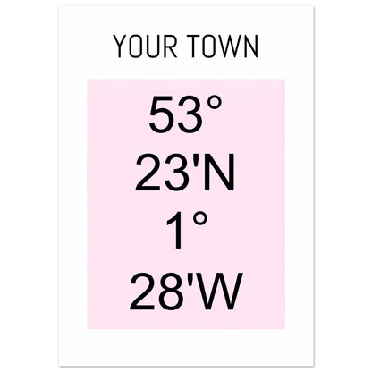 Personalized Map or Custom Location Coordinates Poster Print | Minimalist Unframed Wall Art Decor A3 A4 A5 21x29.7 cm 8x12&quot; Black and Pink
