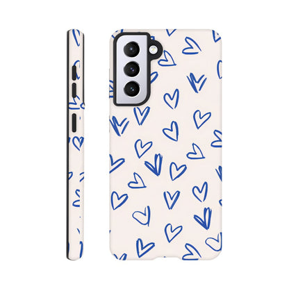 Blue Hearts Phone Case - Cute Minimalist Pattern for iPhone &amp; Samsung | Romantic Design Protection Galaxy S21
