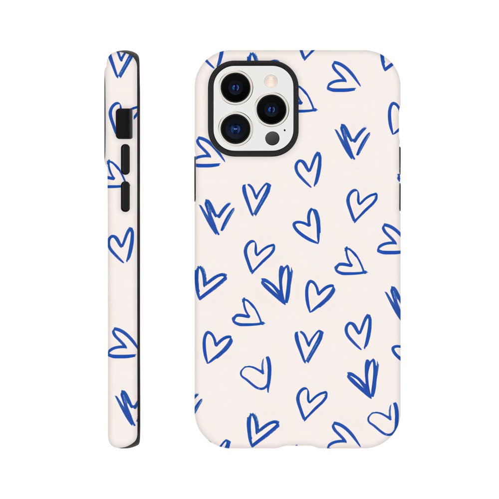 Blue Hearts Phone Case - Cute Minimalist Pattern for iPhone &amp; Samsung | Romantic Design Protection iPhone 12 Pro