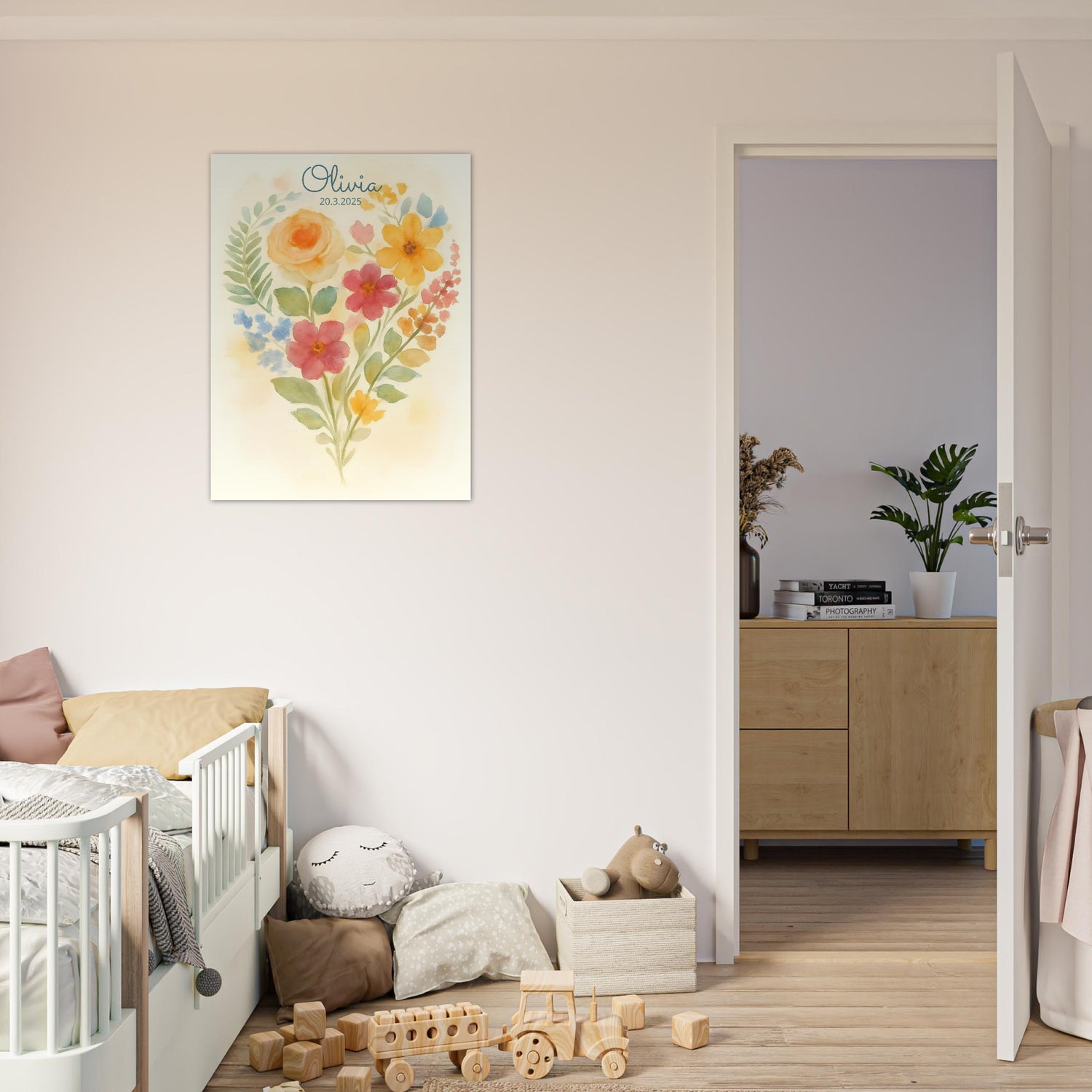Personalized Floral Heart Nursery Print – Custom Name &amp; Date Baby Girl Wall Art – Watercolor Flowers Poster – Newborn Gift for Girls Room 60x80 cm 24x32″