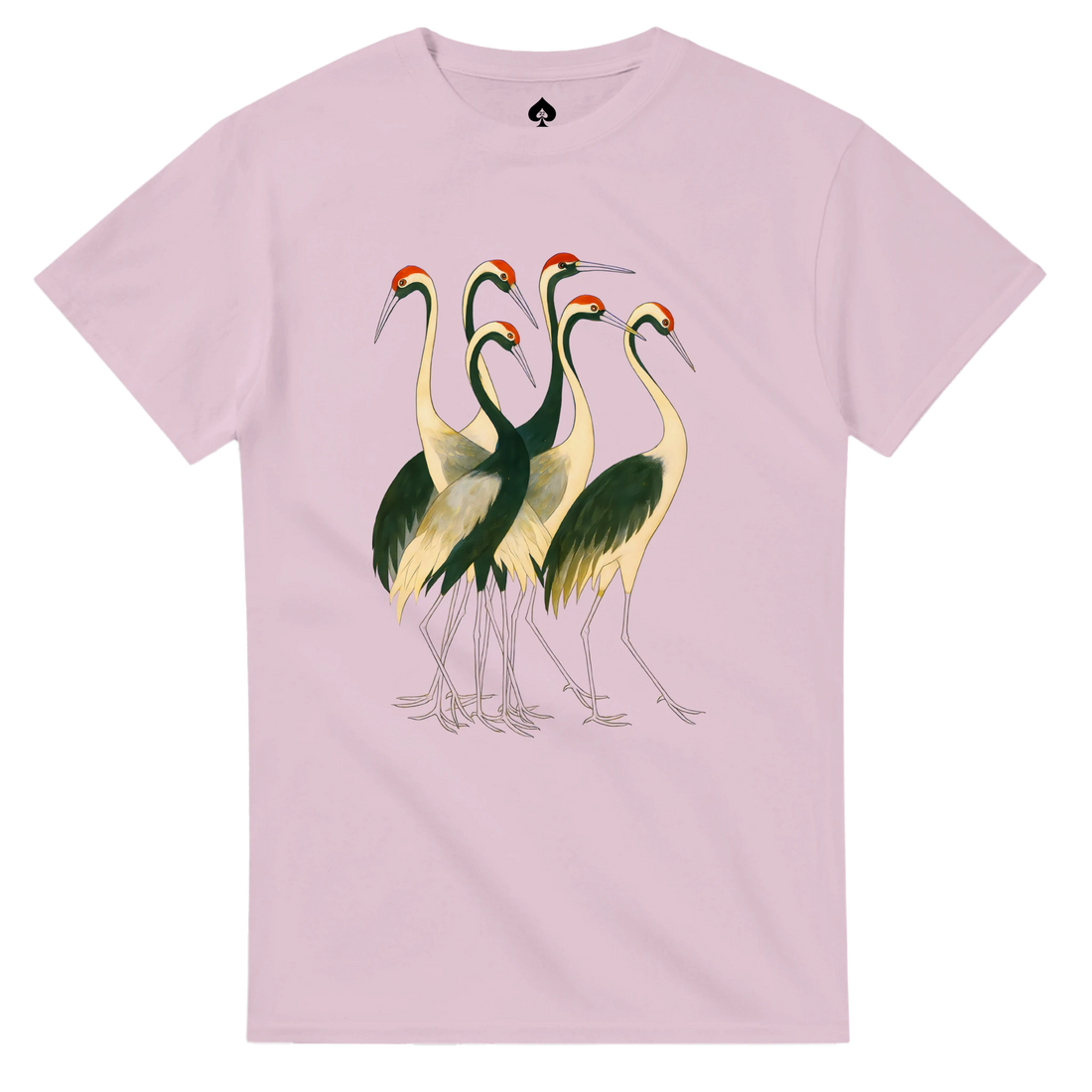 Elegant Red-Crowned Crane Graphic T-Shirt Cotton Light Pink