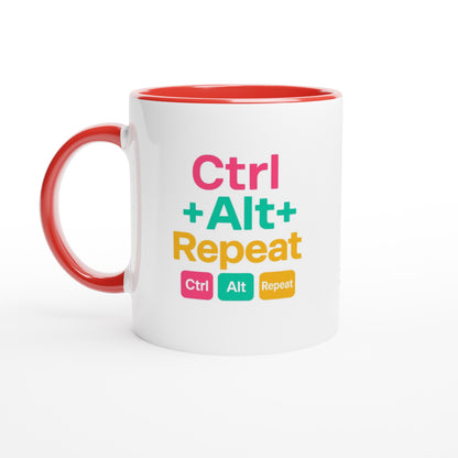 CTRL + ALT + REPEAT Bold Mug - Funny Gift for Tech Lovers - Ceramic Coffee Cup Ceramic Red