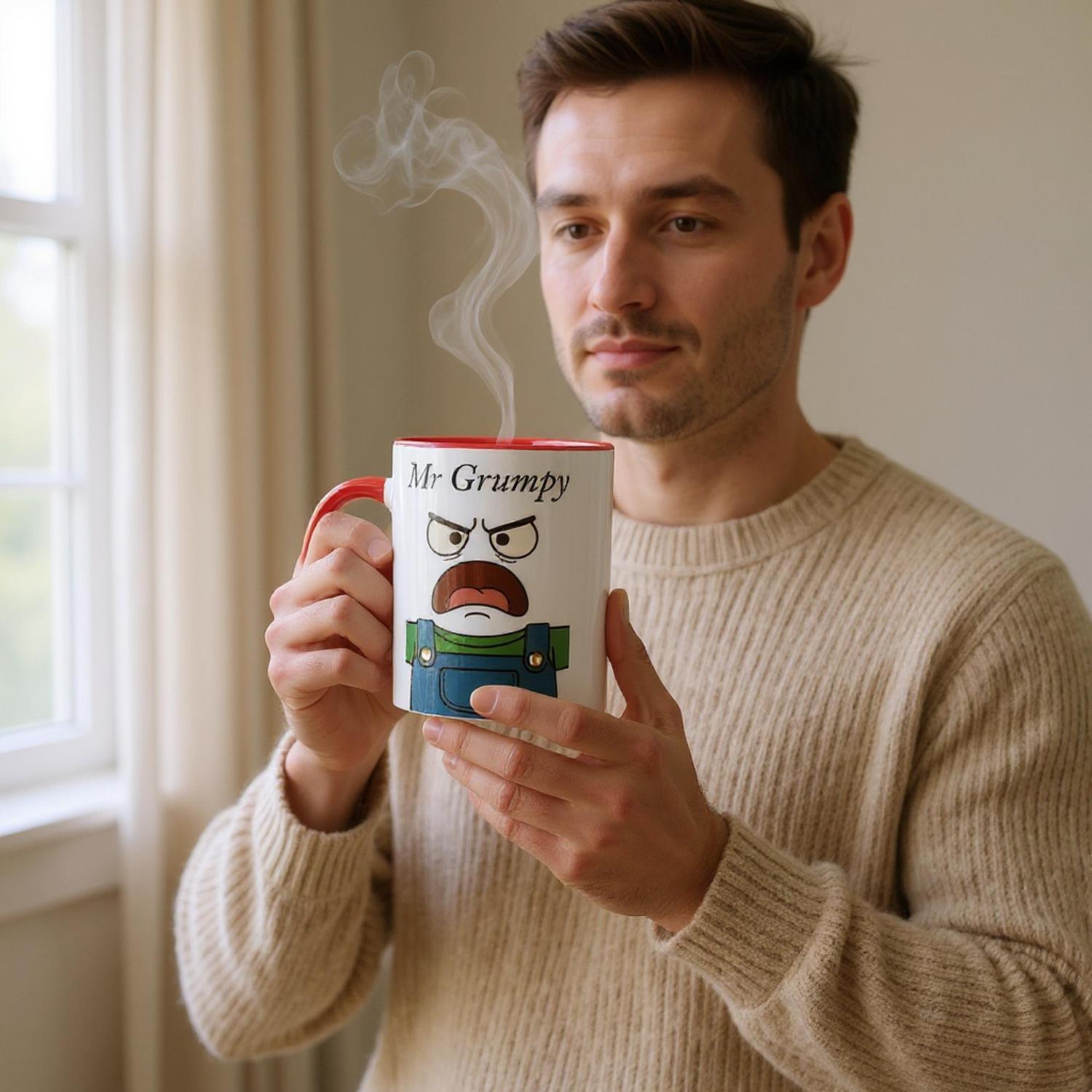 Mr Grumpy Mug - Fun 11oz Ceramic Coffee Cup - Perfect Gift for Dad, Friends &amp; Co-workers