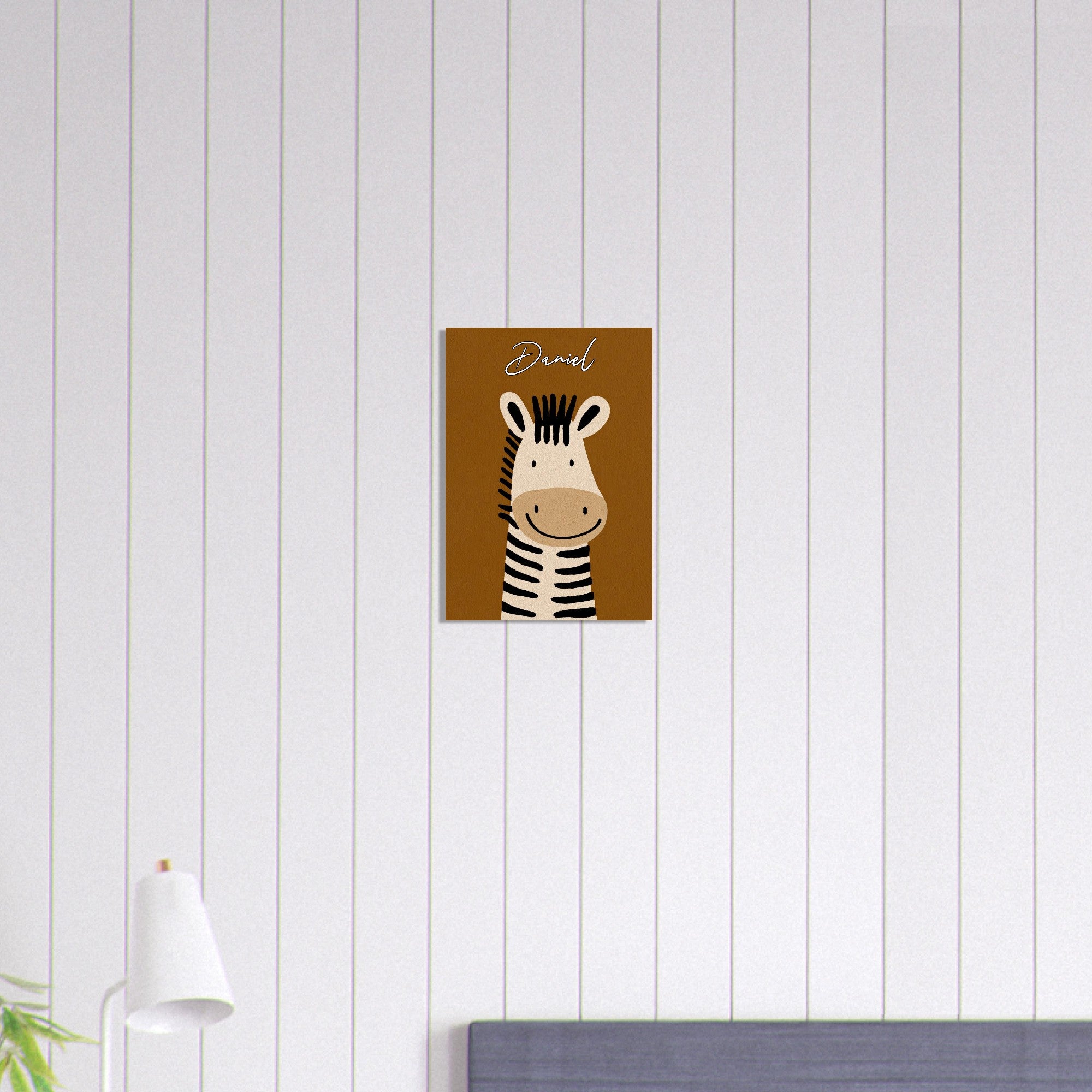 Personalized Cute Zebra Nursery Poster - Wild Animal Wall Art - Custom Kids Print A3 (29.7 x 42 cm)