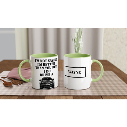 Personalized Ford Ranger Wildtrak Mug - Modified Car Lover Dad Gift 11oz - Add Your Own Name and Number Plate Ceramic Green