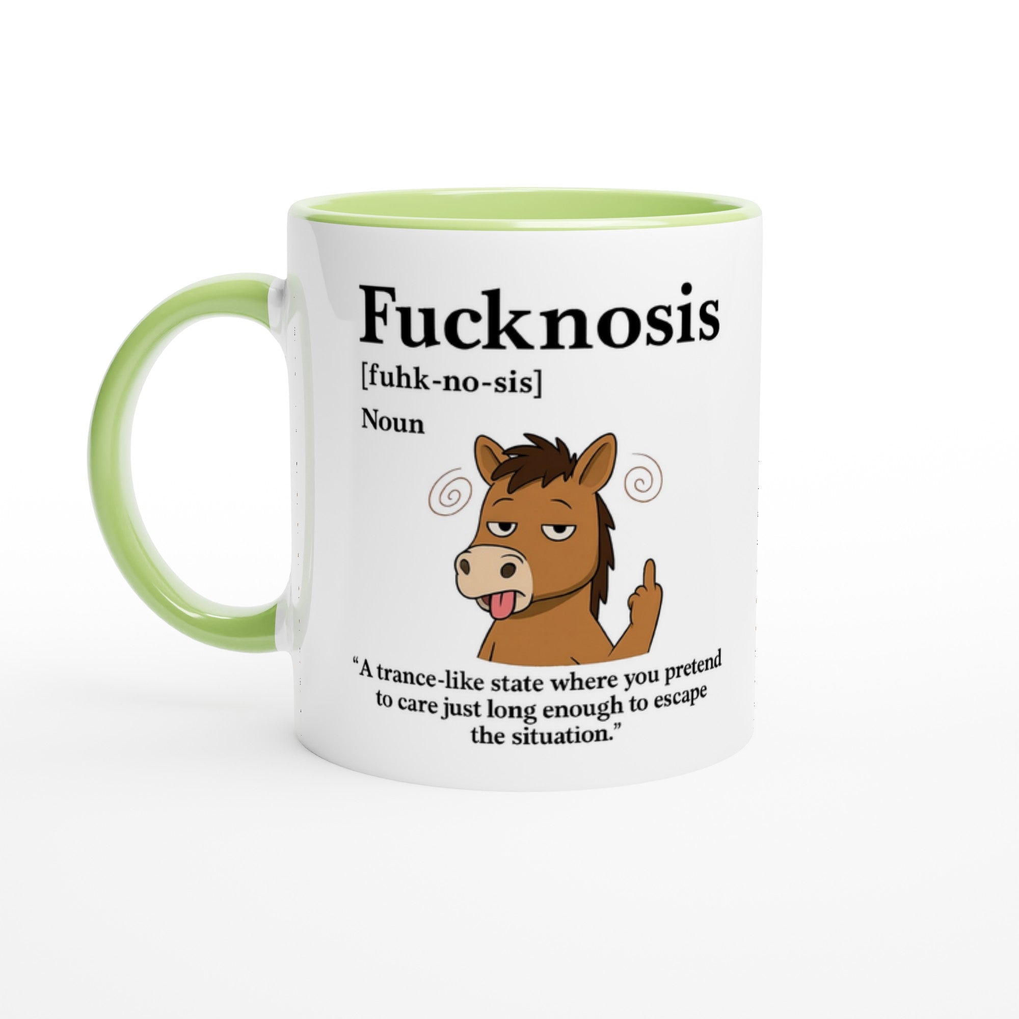 Funny F*cknosis Mug – Sarcastic Definition Coffee Cup with Dog, Cat, Bear, or Horse Design – 11oz Ceramic Humor Gift Ceramic Green Horse