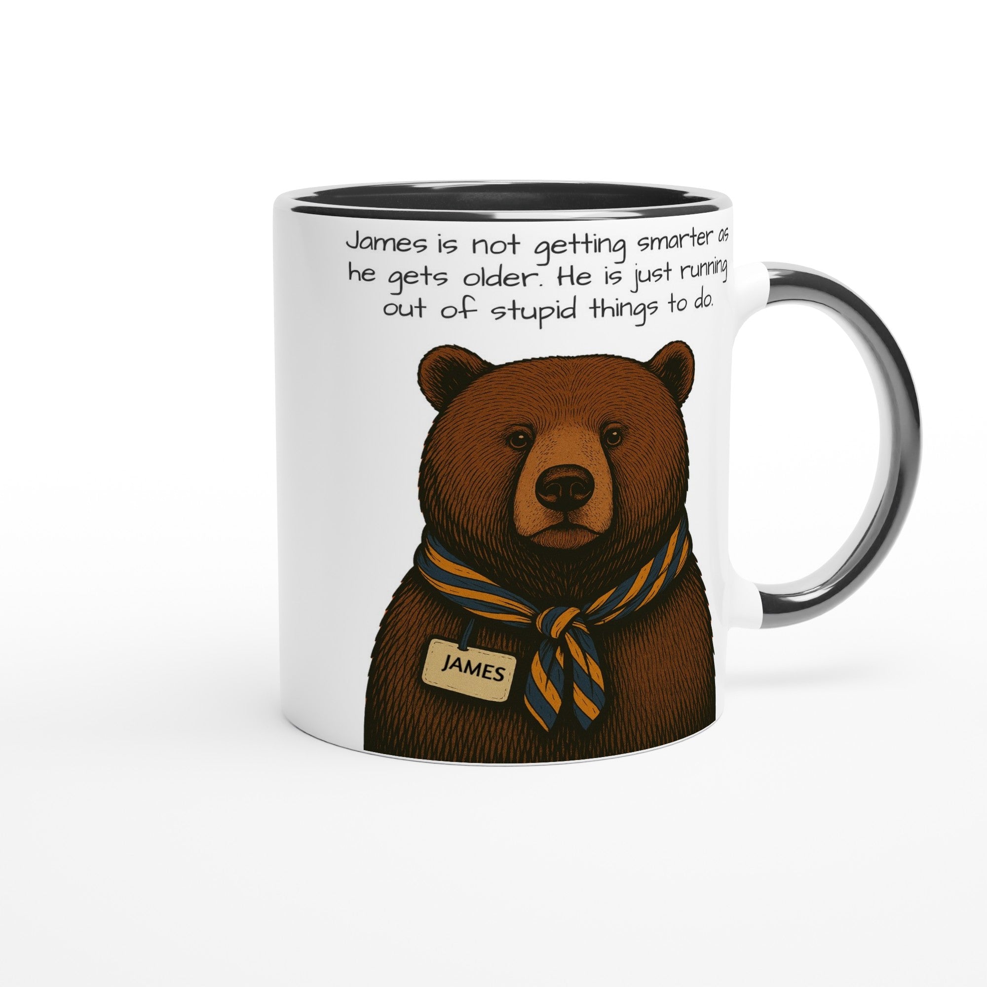 Wise Bear Mug – Vintage Bear Illustration with Scarf – Custom Bear Tag – Funny 11oz Coffee Mug – Gift for Him – Quirky Animal Lover Gift
