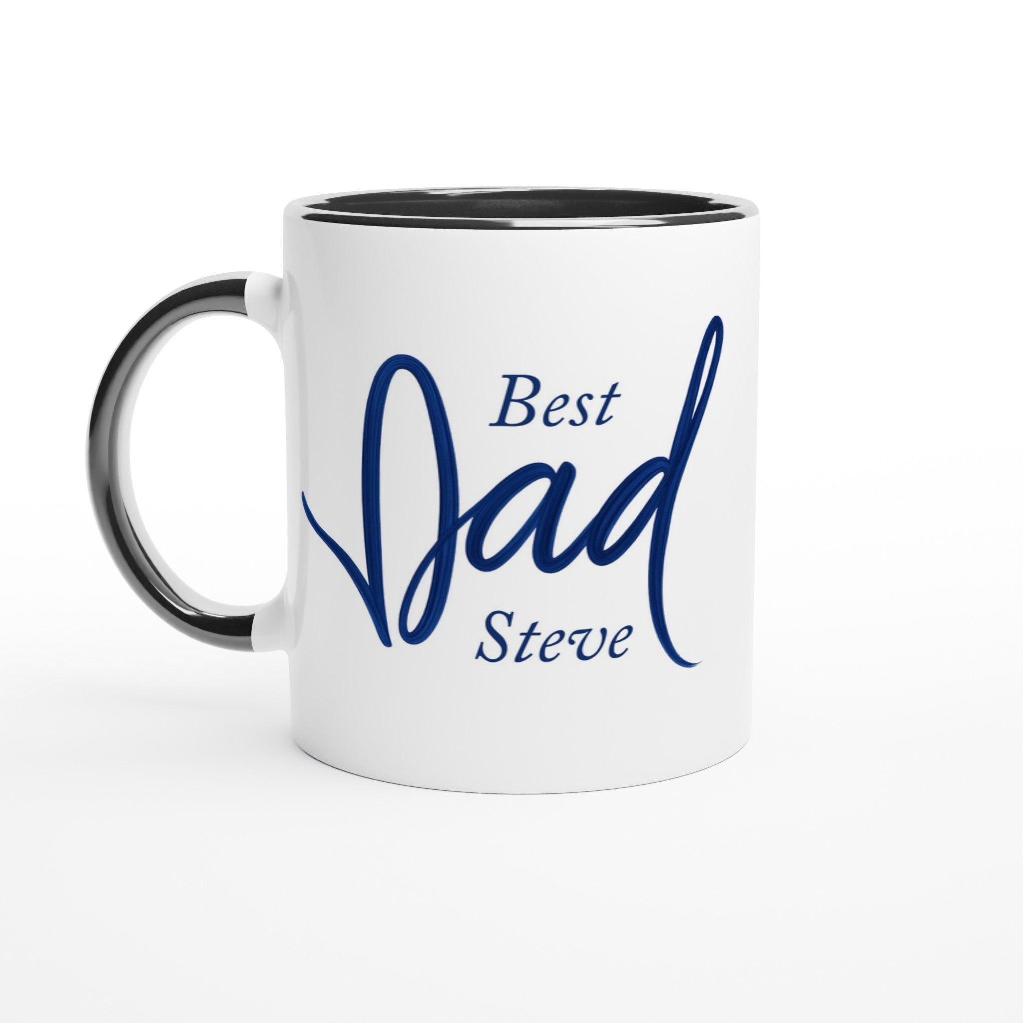 Dad Mug - Blue Brush Script Mug with Heart – Elegant Blue Calligraphy 11oz Coffee Cup – Father’s Day or Birthday Gift for Dad