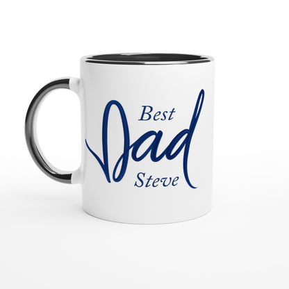 Dad Mug - Blue Brush Script Mug with Heart – Elegant Blue Calligraphy 11oz Coffee Cup – Father’s Day or Birthday Gift for Dad