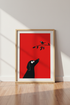 Dachshund & Bird Wall Art | Red Minimalist Dog Poster | Modern Nursery Decor