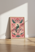 Folk Art Bird Wall Art | Pink Floral Botanical Print, Boho Living Room Decor