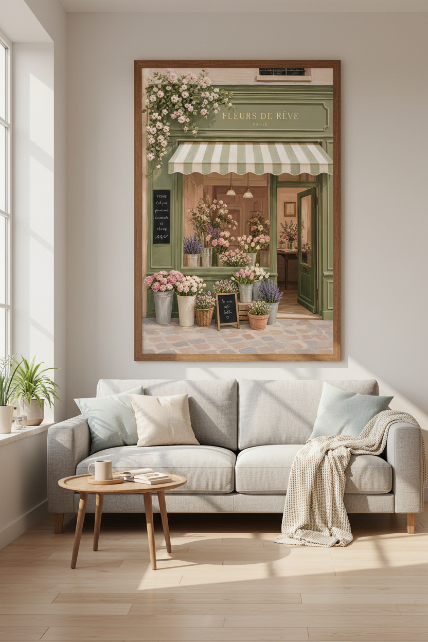Paris Flower Shop Wall Art | Sage Green Floral Poster, French Country Decor