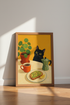 Black Cat Breakfast Wall Art Print | Kitchen Coffee Decor | Eclectic Cat Poster