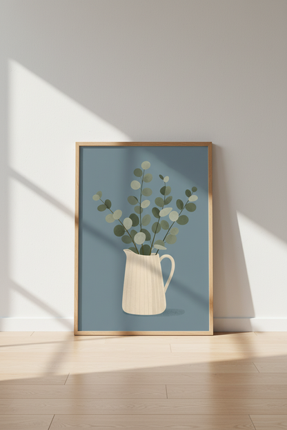 Eucalyptus Botanical Art | Minimalist Sage Green Vase, Modern Boho Decor