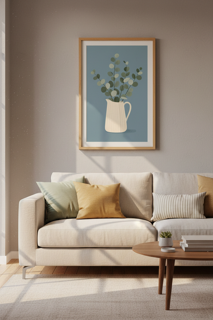 Eucalyptus Botanical Art | Minimalist Sage Green Vase, Modern Boho Decor